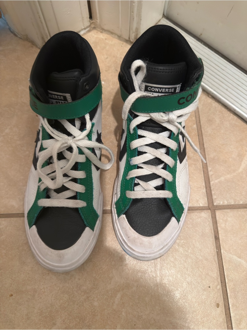 Converse Kids' High-Top Sneakers in Green, Black & White 5.5